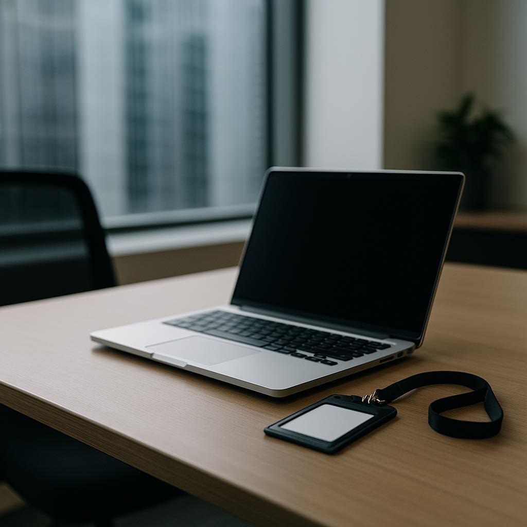 swailes-employee-offboarding-empty-desk-laptop-badge